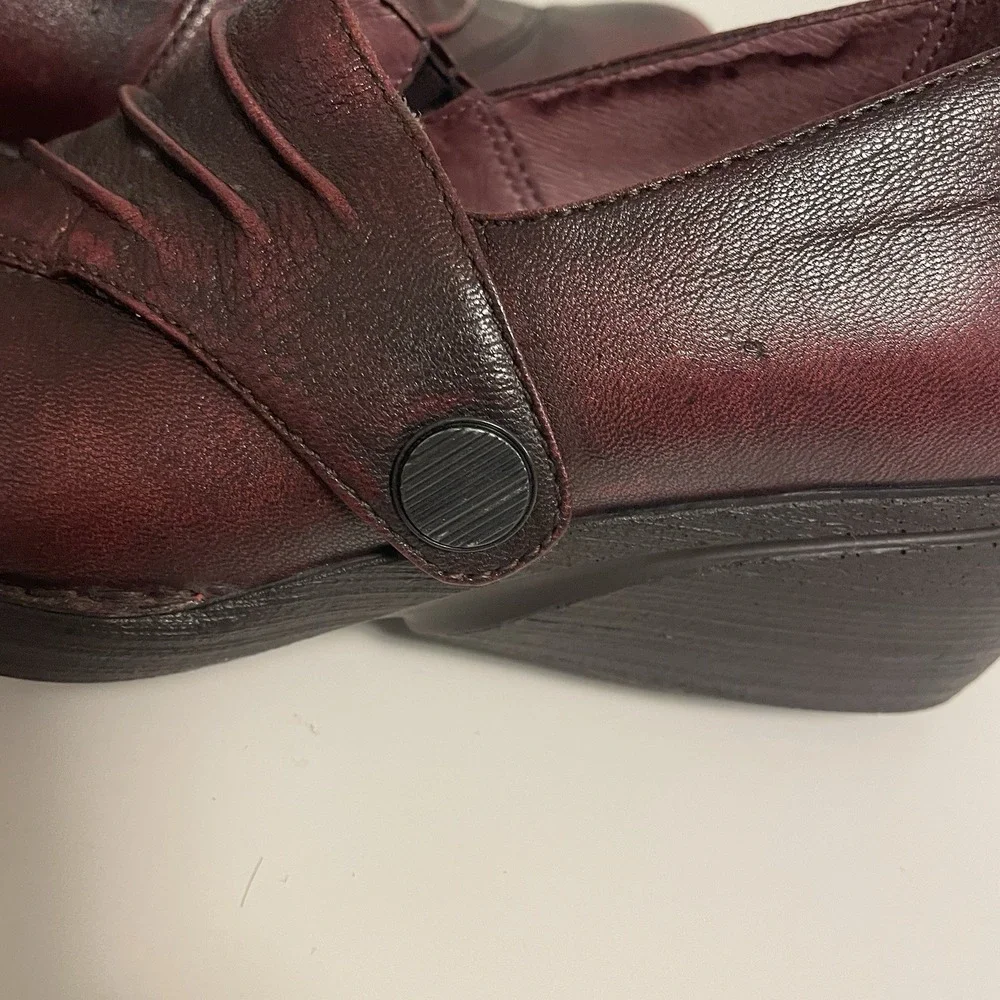 Dansko Leather Wedge Slip-ons Ruched Aimee Wine Brush Off 37‎ Nursing Shoes